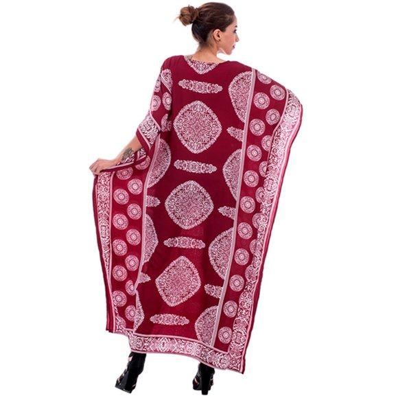 COPY - Plus Size Long Dress Caftan Red Wine Casual Maxi - Picture 6 of 7